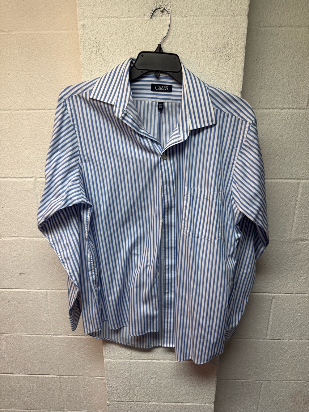 Chaps Men's Light Blue and White Vertical Stripe Dress Shirt
